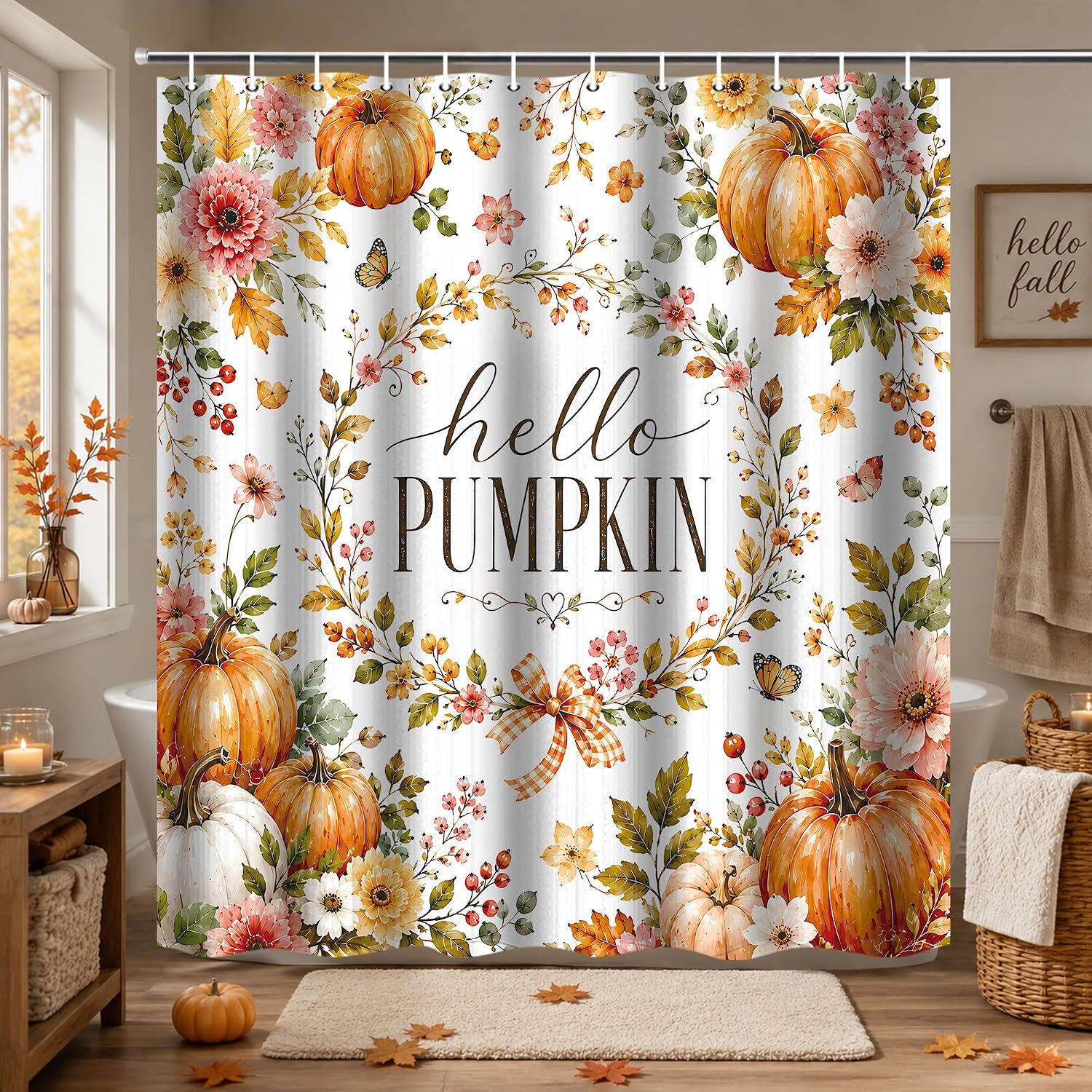 Rustic Harvest Pumpkin Sunflower Shower Curtain, 72 x 72 in
