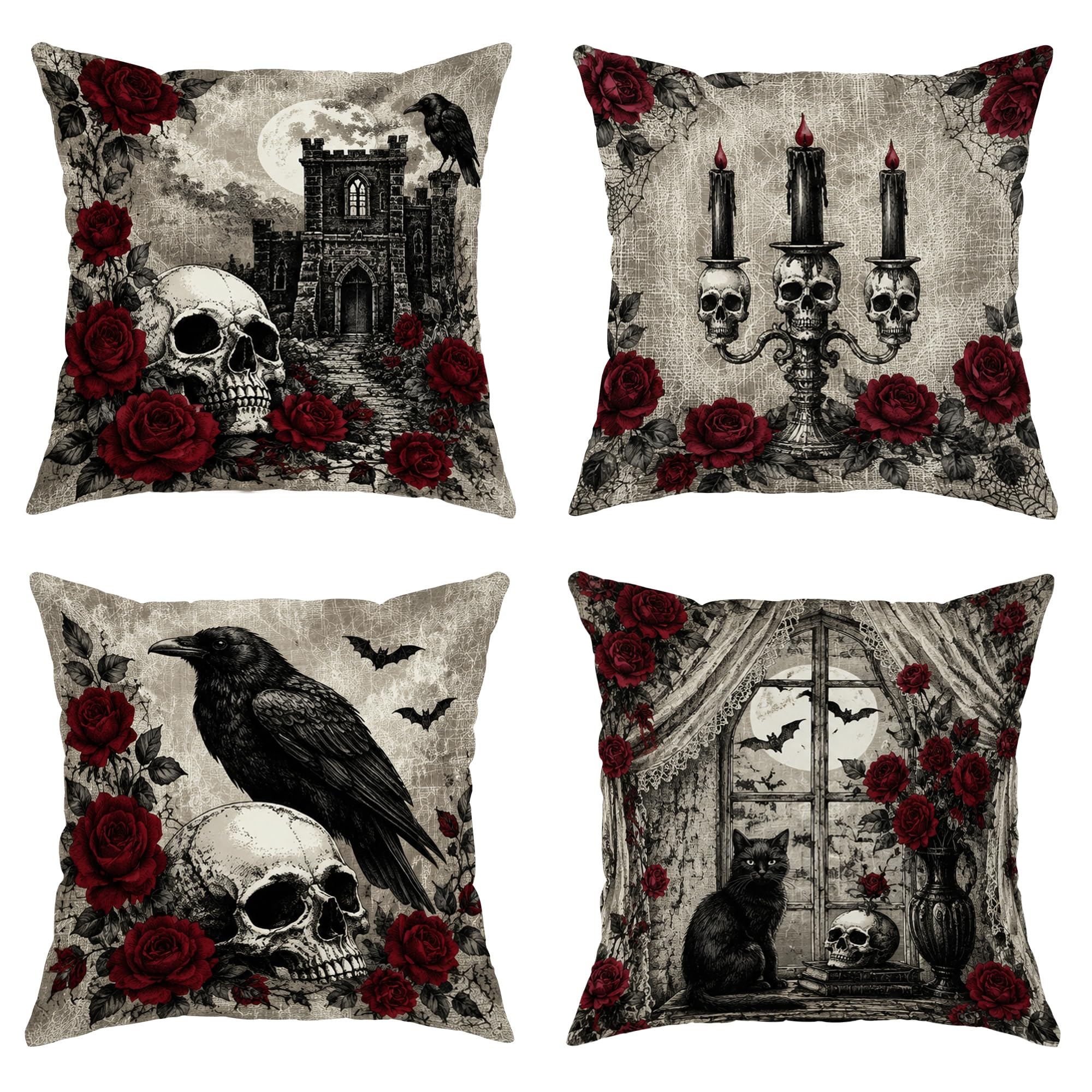 Housses de coussin de salon noires 55x55 pour canapé et ambiance d'Halloween