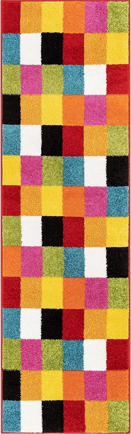 Well Woven Kids StarBright Bright Square Modern Geometric Multi 2' x 7'3" Runner Area Rug