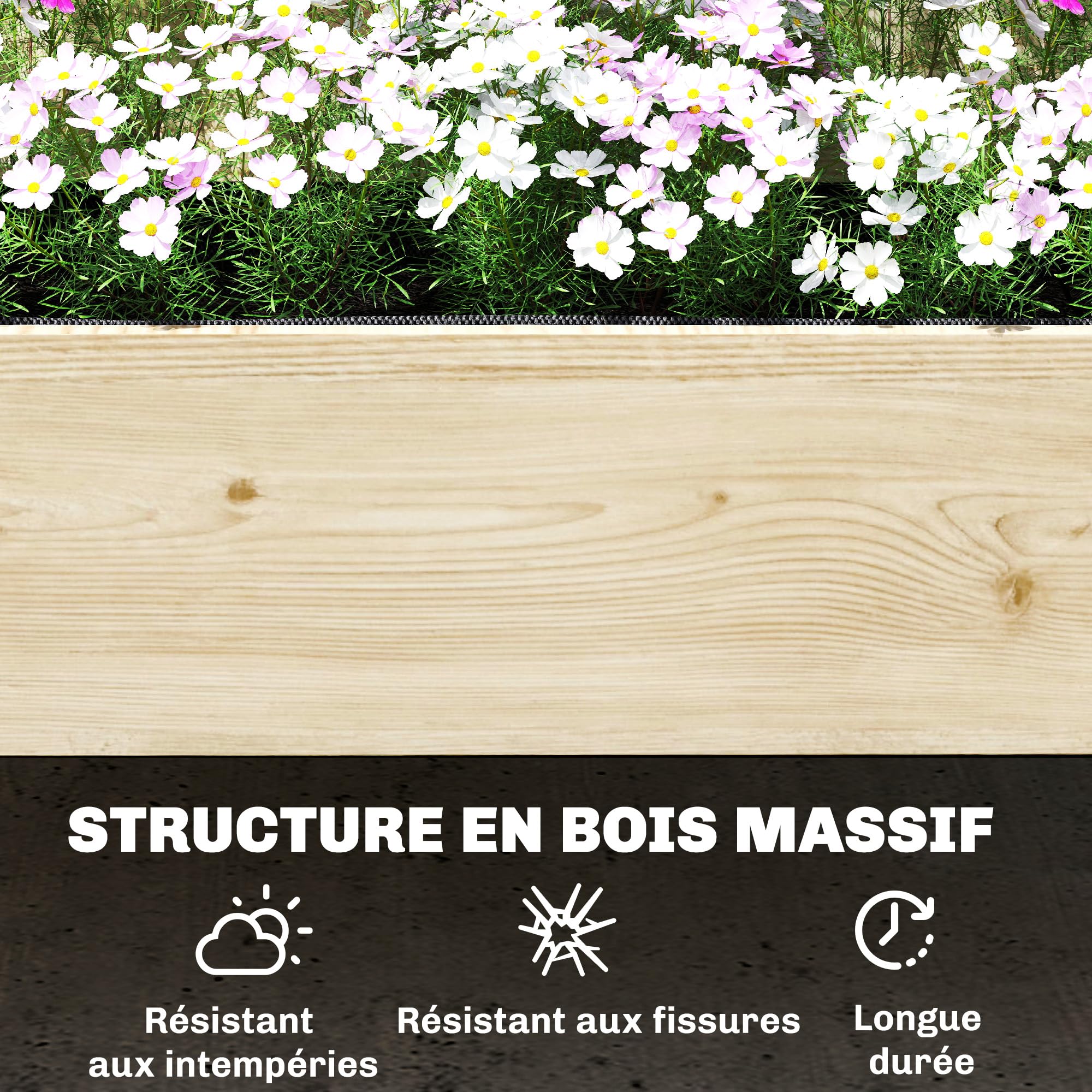 Outsunny Jardinière à 2 Niveaux avec Treillis, bac à Fleurs, lit surélevé avec Tissu Non tissé, pour Plantes grimpantes, légumes, Bois, intérieur et extérieur, 108 x 62 x 120 cm Effet Bois Naturelle
