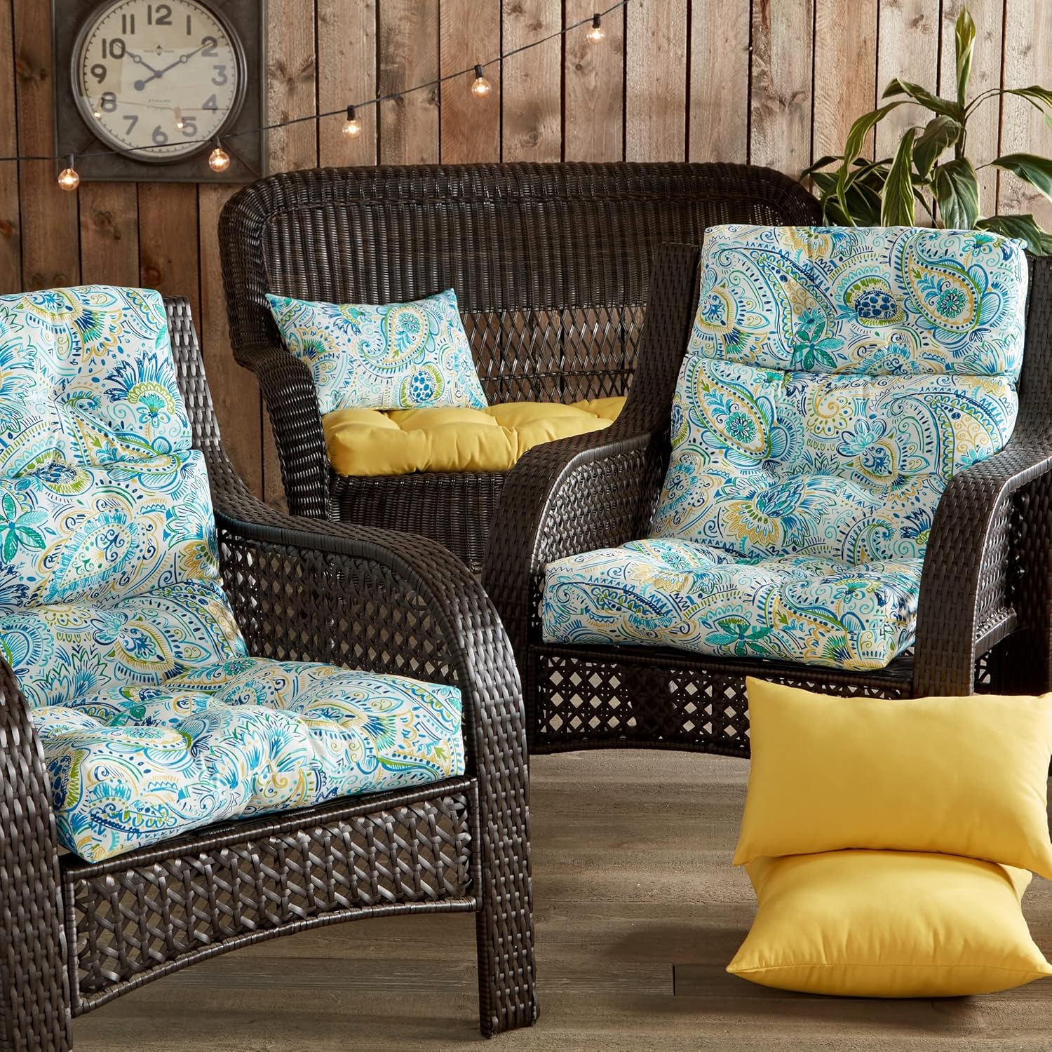 South Pine Porch Outdoor High-Back Chair Cushion, Baltic Paisley 2 Count