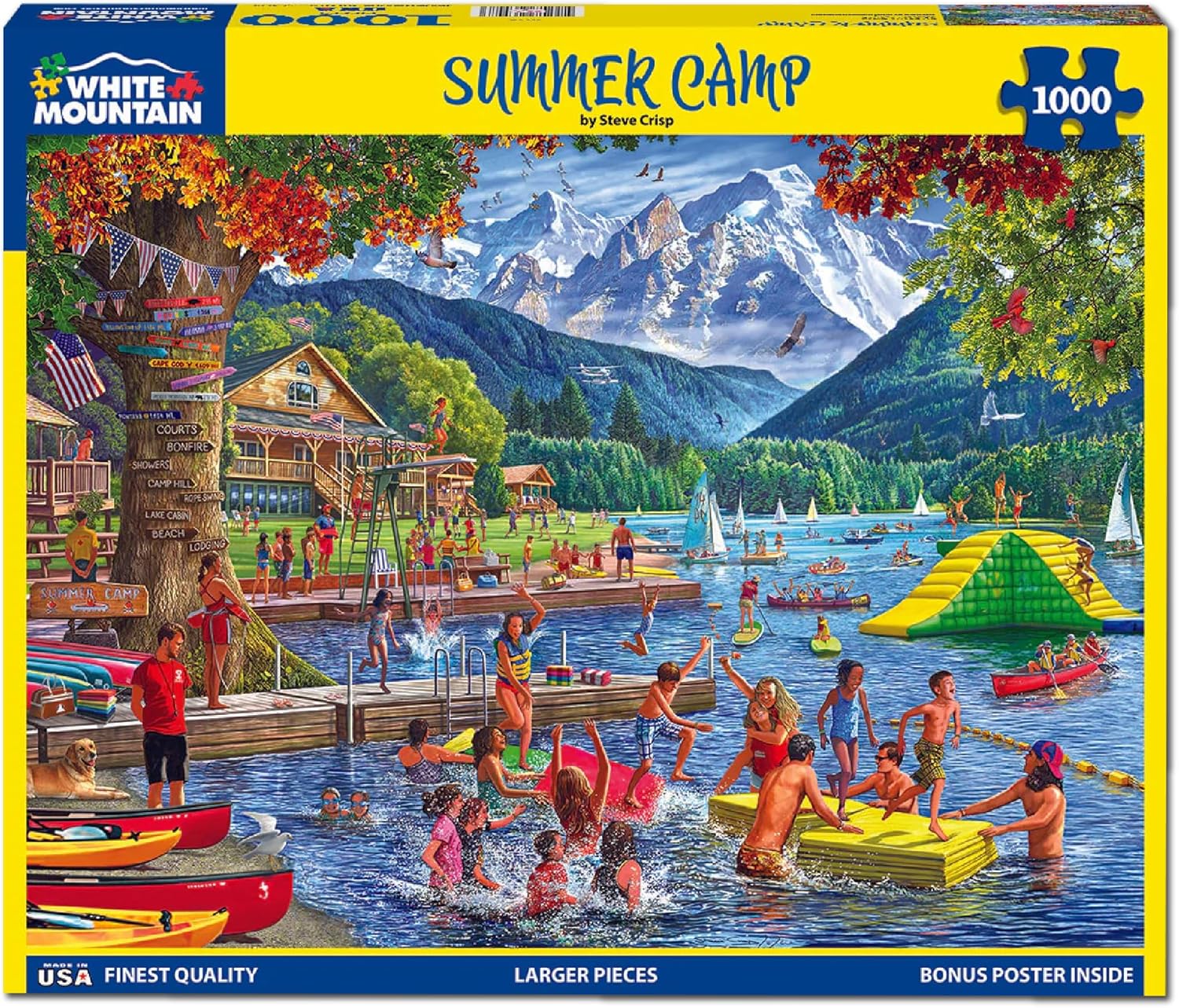 White Mountain 1000 Piece Jigsaw Puzzle Fun Lake Day Puzzles with Large Pieces, Gift for Adults and Family 24"x30" - Summer Camp