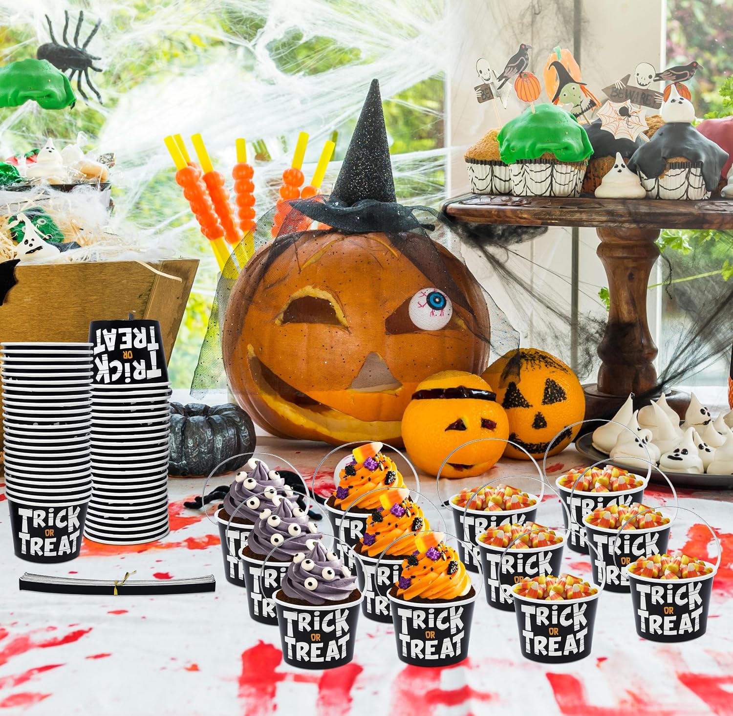 50 Halloween Treat Snack Cups 9 oz with Handles Trick or Treat Paper Cup image 4