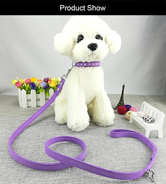 Foto 3 de 7 de Newtensina Collar de Perro con Estilo y Correa Conjunto de Ante Suave Collar de Perro Lindo de Bling…