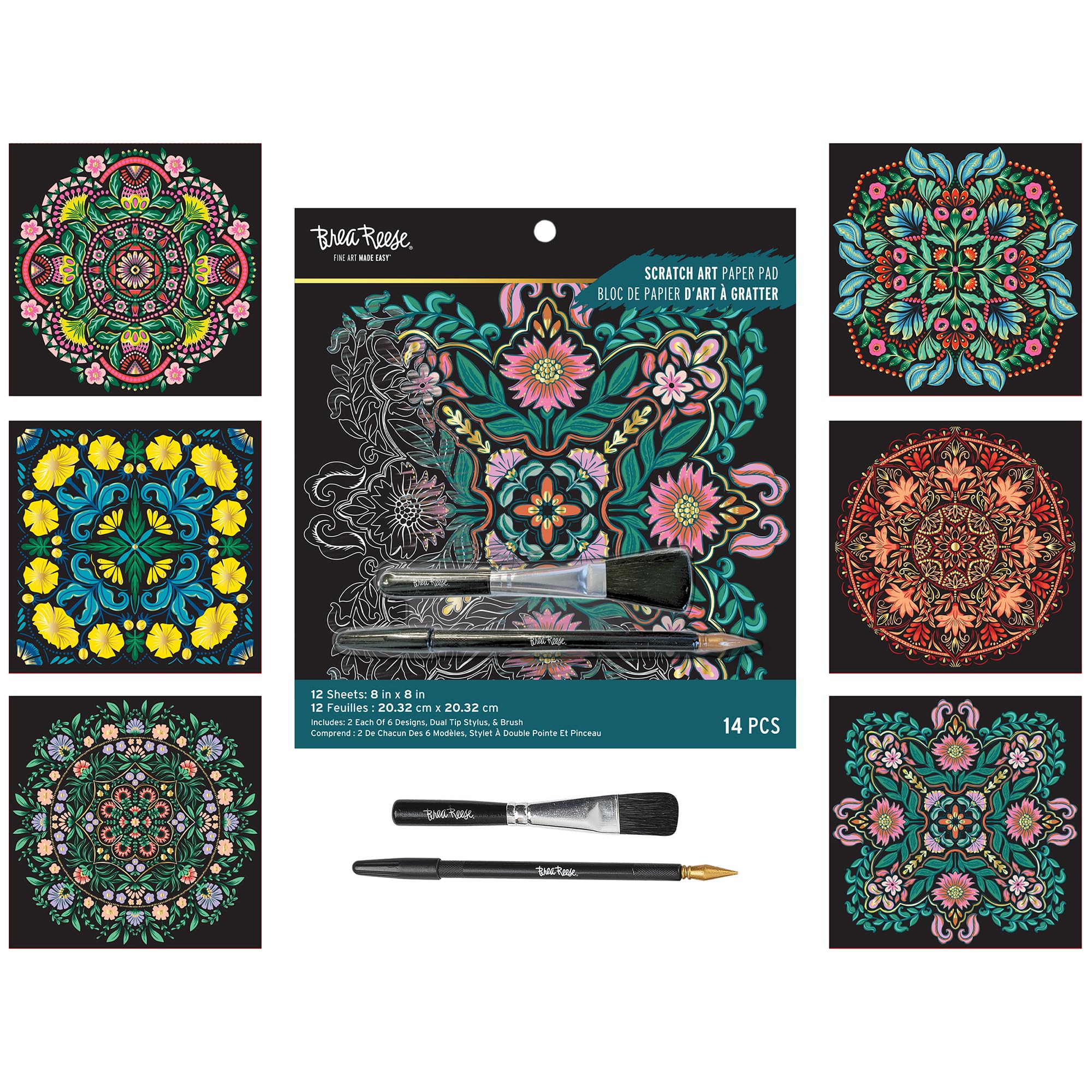 Amazon.com: Brea Reese Scratch Art Paper Pad, 8x8 Mandala Sheets
