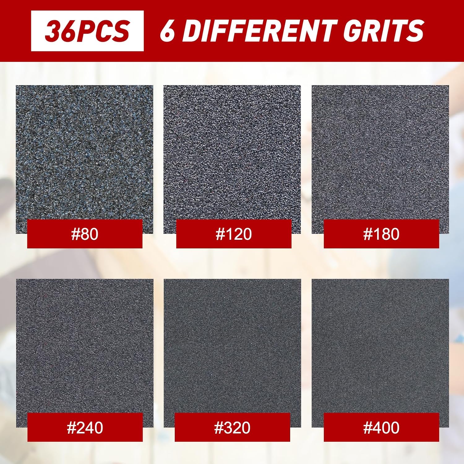 36 Pcs Sanding Sponge 80/120/180/240/320/400 Grit Sandpaper Assortment, Washable & Reusable Sanding Blocks for Wood, Metal, Drywall, Glazing, Wet Dry Sandpaper for Smooth Finishing