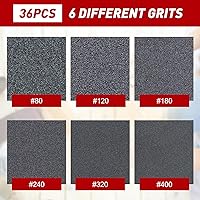 Vista 3 de 36 piezas de esponja de lija de grano 80/120/180/240/320/400, surtido de papel de lija, bloques de lija lavables y reutilizables para madera, metal