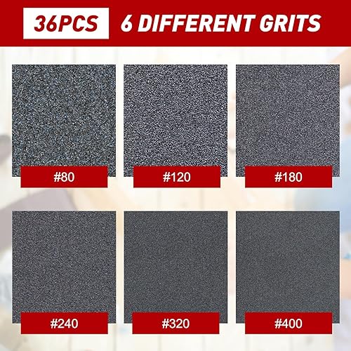 Miniatura 3 de 36 piezas de esponja de lija de grano 80/120/180/240/320/400, surtido de papel de lija, bloques de lija lavables y reutilizables para madera, metal