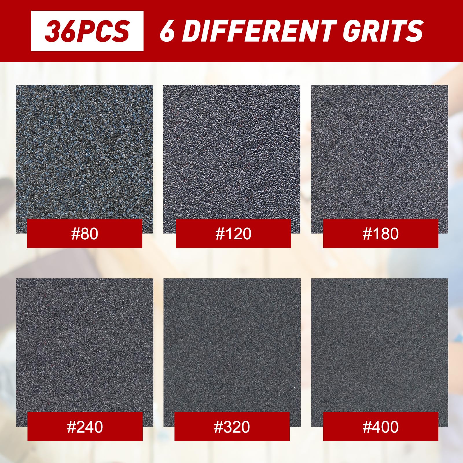 36 Pcs Sanding Sponge, 80/120/180/240/320/400 Grit Sanding Pads, Flexible Sandpaper Block Coarse and Fine - Image 3