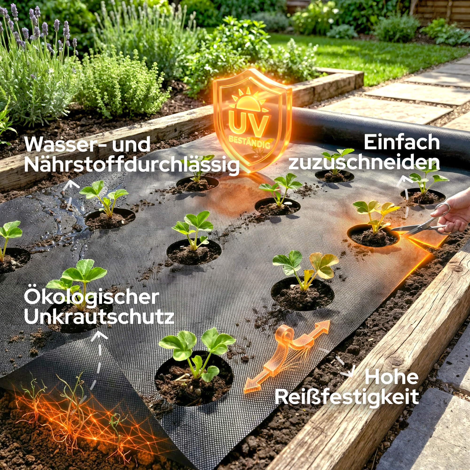 Arebos Unkrautvlies Wasserdurchlässig 150 g/m² | Unkrautfolie & Gartenvlies gegen Unkraut | Unkrautflies Reißfest & UV-stabilisiert | Bodenvlies für Beete, Wege & Kies (1 x 50 m)