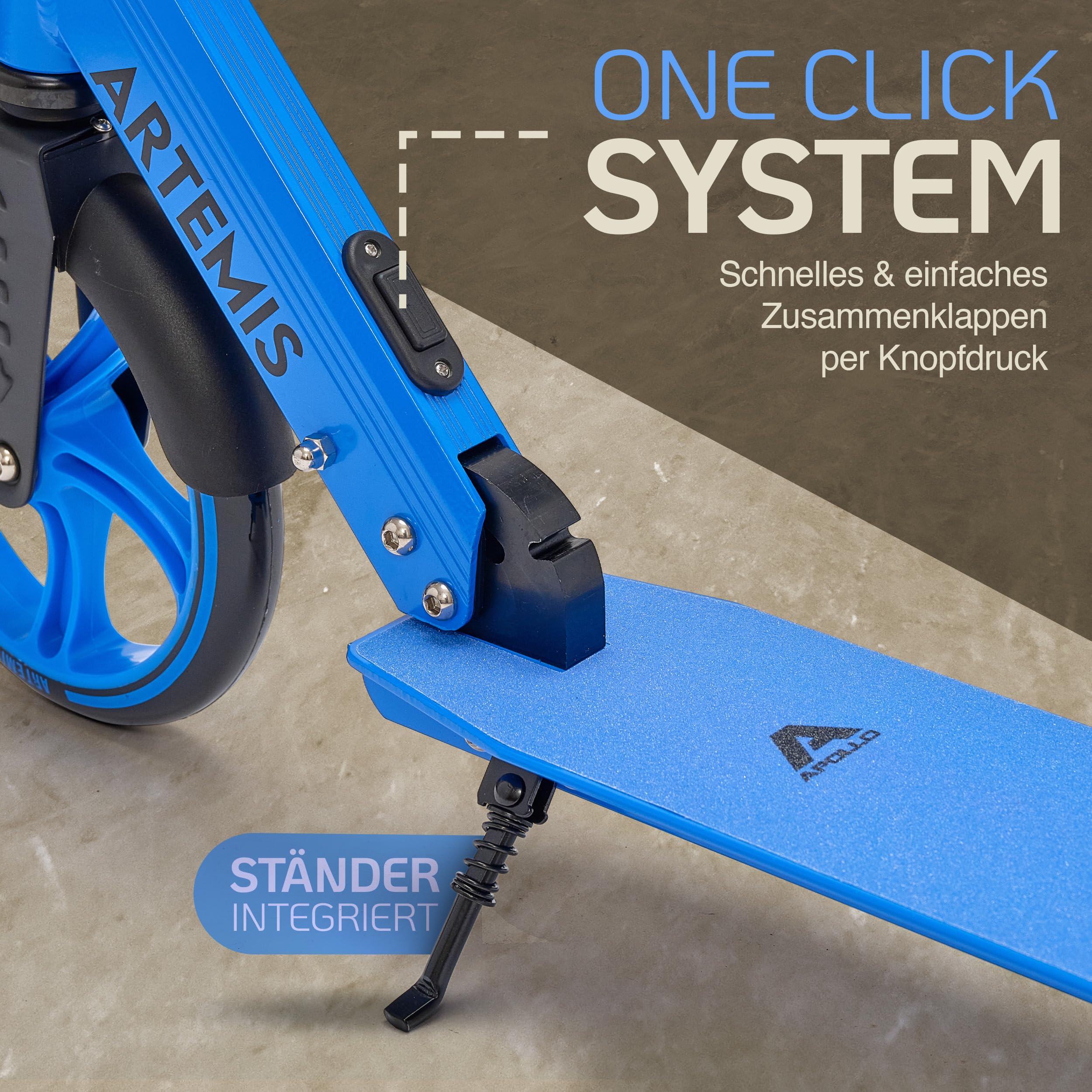 Apollo Artemis City Roller - Höhenverstellbarer Scooter für Kinder, Teens und Erwachsene, Tretroller mit großen Rädern, Cityroller, handlich, klappbarer Scooter für Kinder ab 6 Jahre