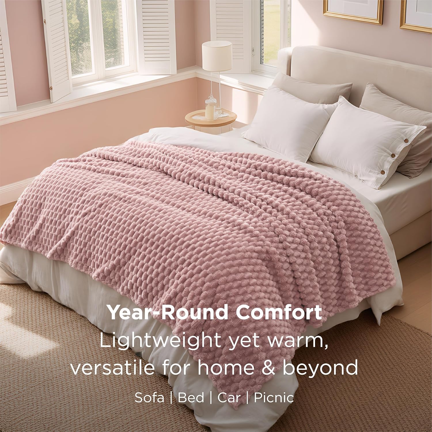 Bedsure King Size Blanket for Bed - 350GSM Fluffy Plush Bubble Blanket King for Home Room Decor, GentleSoft Cute Fleece Soft Cozy Gifts for Women Girls, Dusty Rose, 108x90 Inches - Image 4