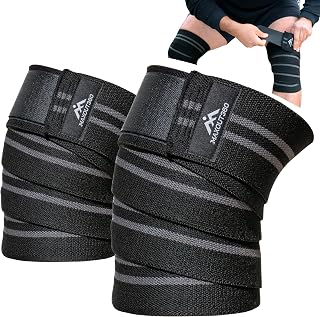Knee Wraps for Weightlifting (Pair), 78 Inch Cotton Knee Wrap for Squats, Leg Wraps Workouts & Powerlifting with Leg Wrap Providing Compression & Elastic Support, Black