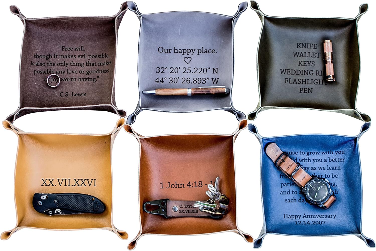 Personalized Full Grain Leather Valet Tray Catchall - Handmade in USA, Ideal Gift for Him