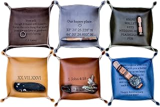 Personalized Full Grain Leather Valet Tray Catchall - Handmade in USA, Ideal Gift for Him