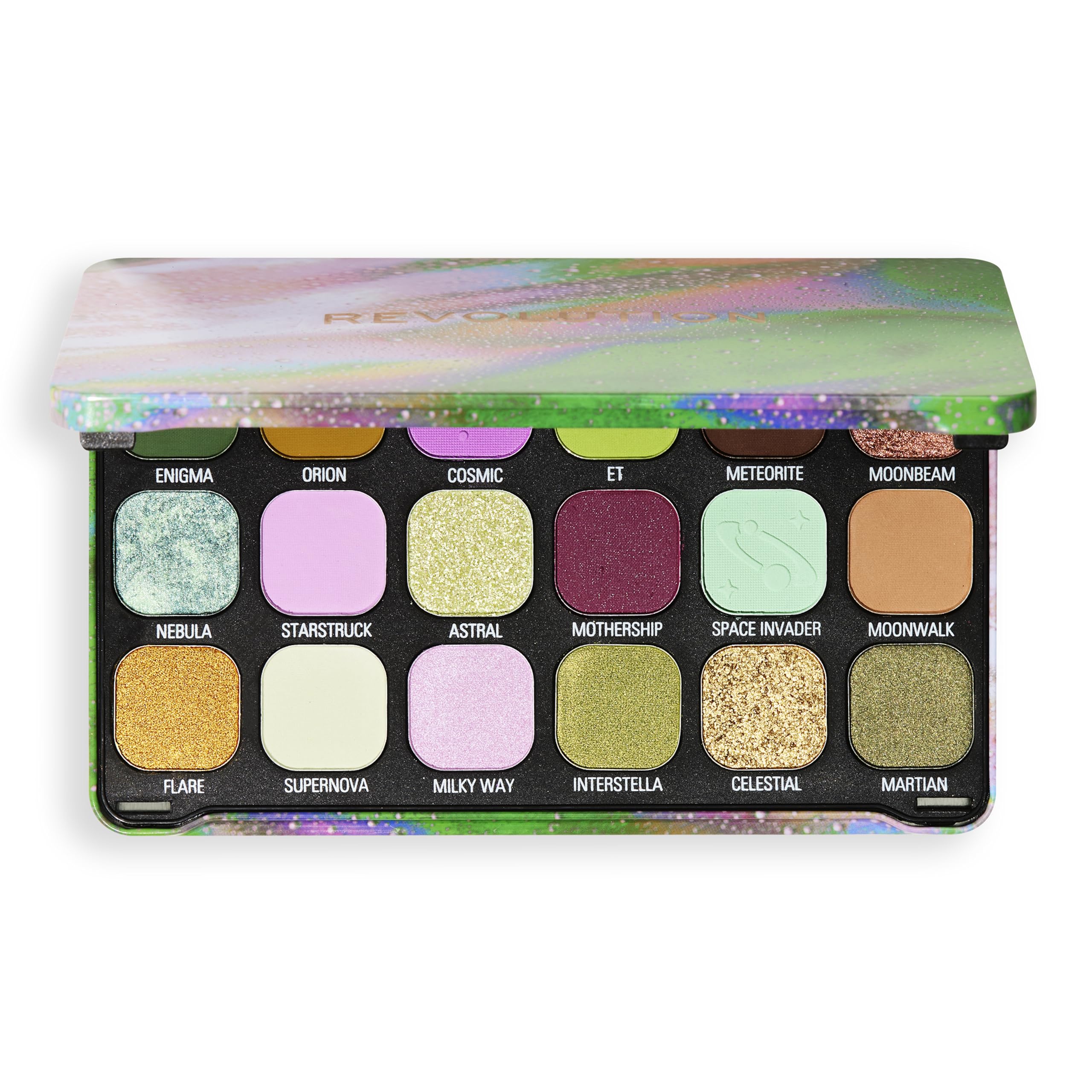 Revolution Beauty, Forever Flawless Eyeshadow Palette, 18 Pigmented Makeup Shades of Mattes & Shimmers, Vegan & Cruelty-Free, Astro Nova Green
