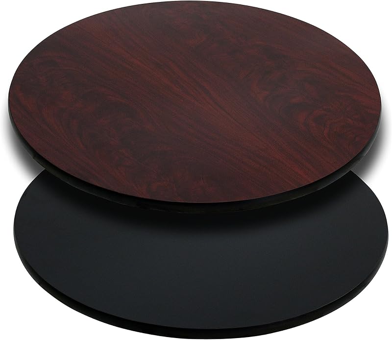 Flash Furniture 24" Round Reversible Table Top, Black/Mahogany | Reversible Laminate Top, Durable Construction, Commercial Use