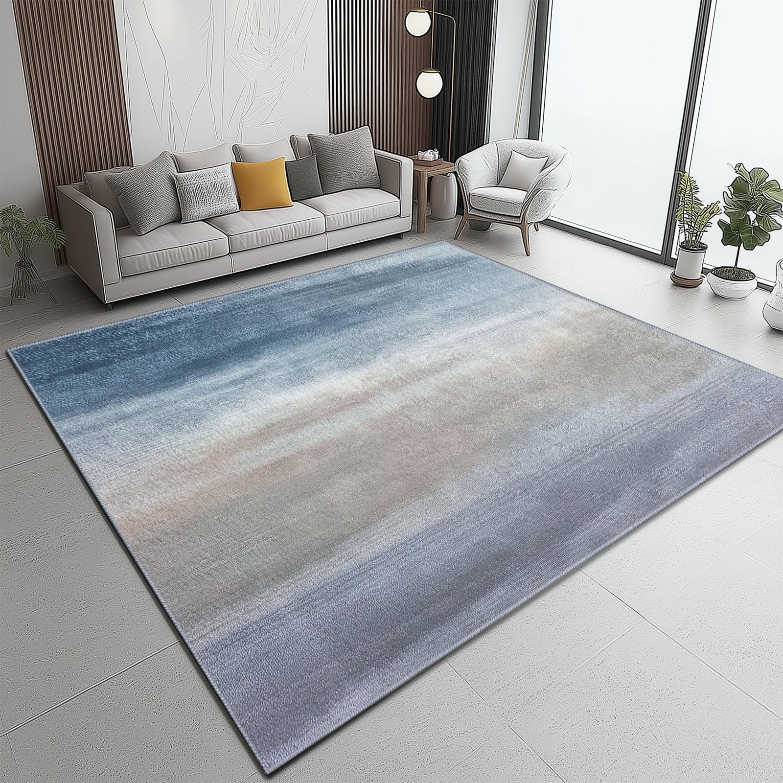 Tapis Salon Lavable en Machine Minimalisme Dégradé Texture 120 x 170 cm Tapis Chambre Pile Courte et Douce Doux Bureau Rectangulaire Intérieur Extérieur Dessous Antidérapant, Bleu Gris