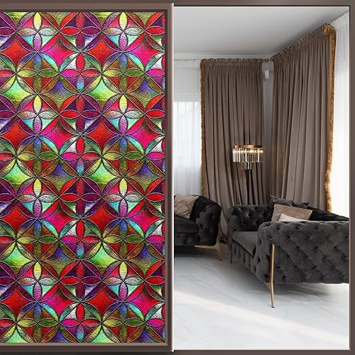 Miniatura 54 de Película decorativa de privacidad para ventana de arcoíris, película decorativa de adherencia estática para baño, oficina en casa, bloqueo UV, 17.7