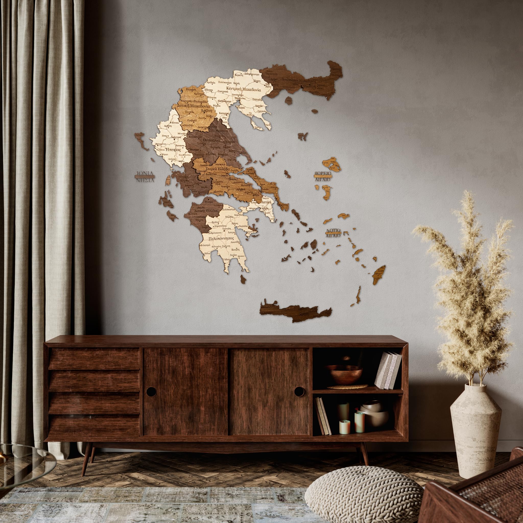 Drewniana Mapa Grecji 3D w Języku Greckim, Dekoracja Ścienna, Sztuka Ścienna z Drewna