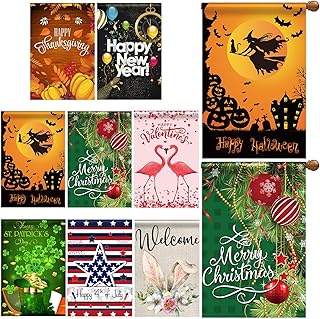 28 x 40'' Seasonal Garden Flags 8 Pack Large Holiday Yard Flags Halloween Garden Flags Double Sided Seasonal Lawn Flags Polyester Festive Outdoor Flag Set for Seasons Holiday Outside Decor (Classic)