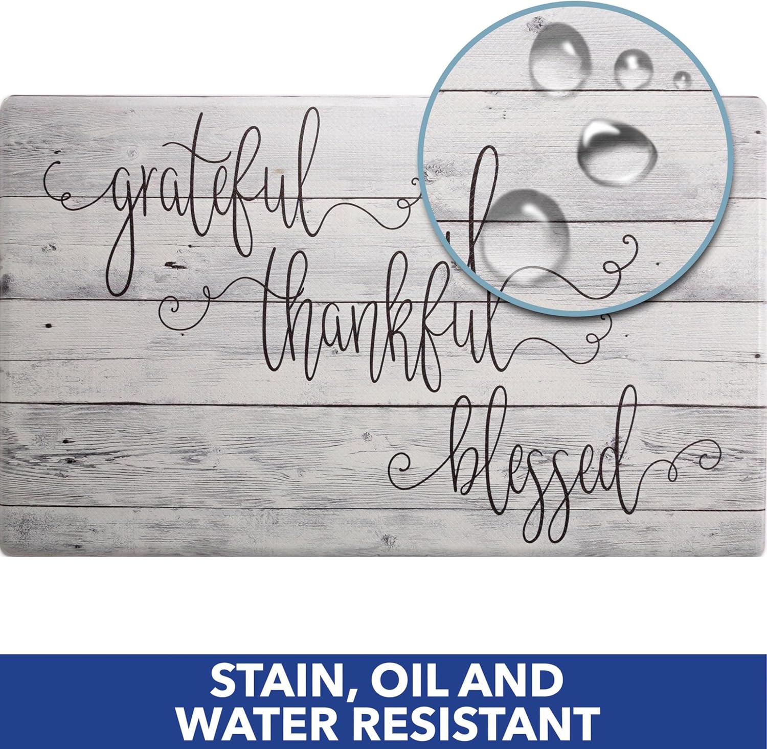 Home Dynamix Cozy Living Grateful Thankful Modern Farmhouse Runner Anti-Fatigue Kitchen Mat, Non-Slip Floor Mat, Padded Standing Desk Mat, Grey/Black, 17.5"x55"