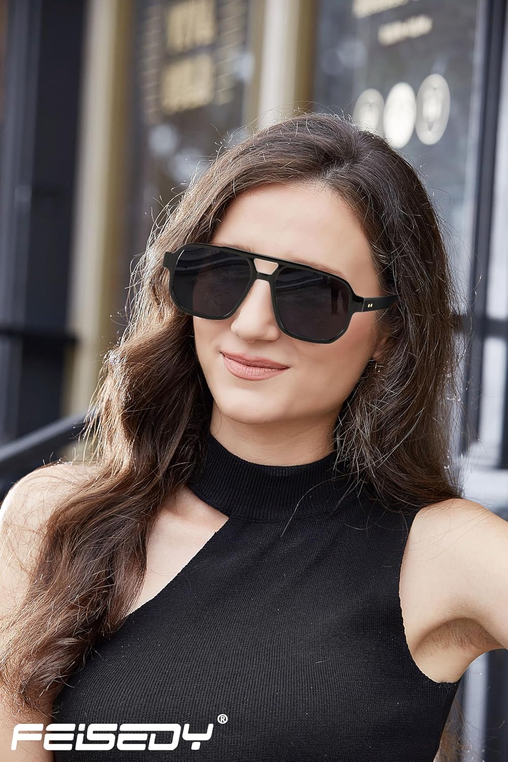 FEISEDY Retro Square Aviator Sunglasses Women Men, 70s Small Vintage Rectangle UV400 Sun Glasses B9120 - Image 2