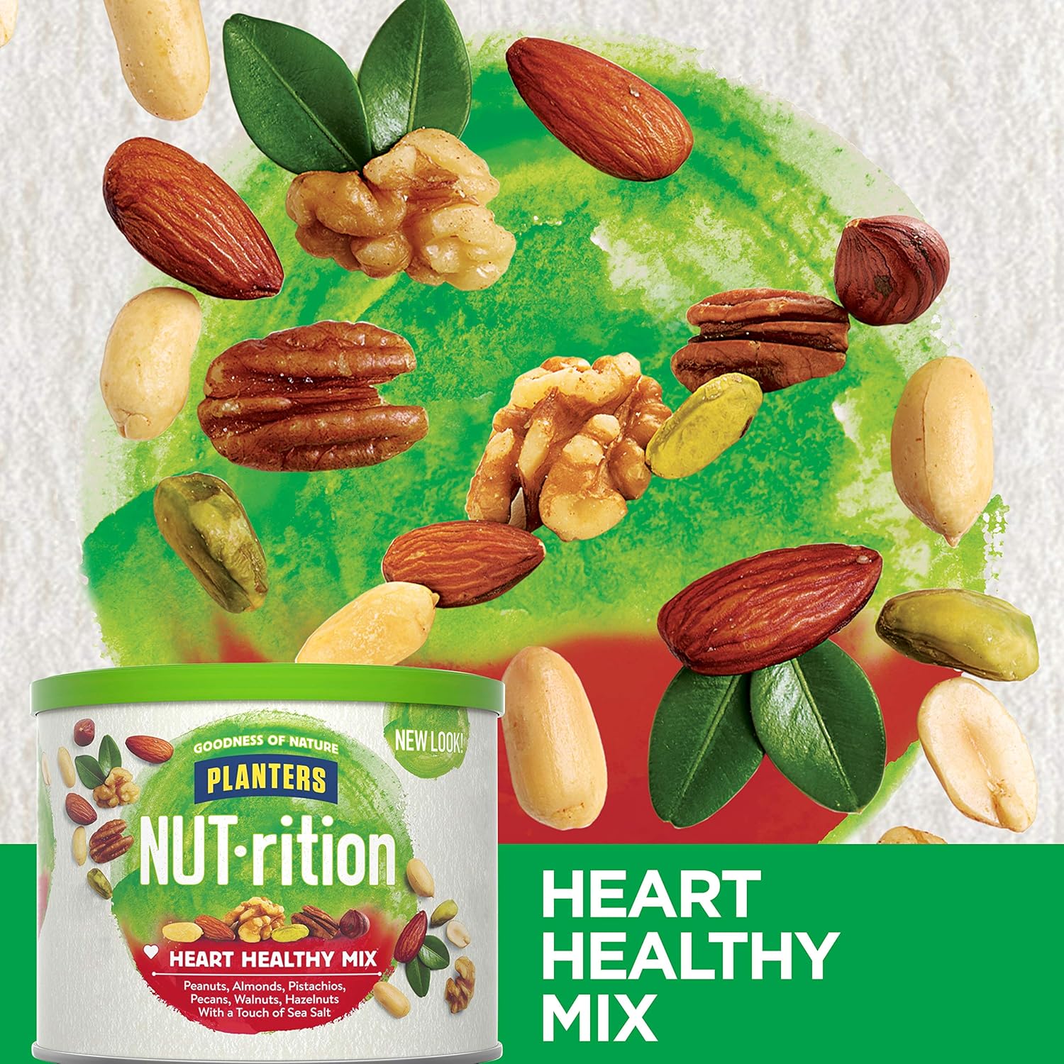 NUT-rition Heart Healthy Nut Mix (9.75 oz Canister, Pack of 3) - Variety Nut Mix with Peanuts, Almonds, Pistachios, Pecans, Walnuts, Hazelnuts & Sea Salt