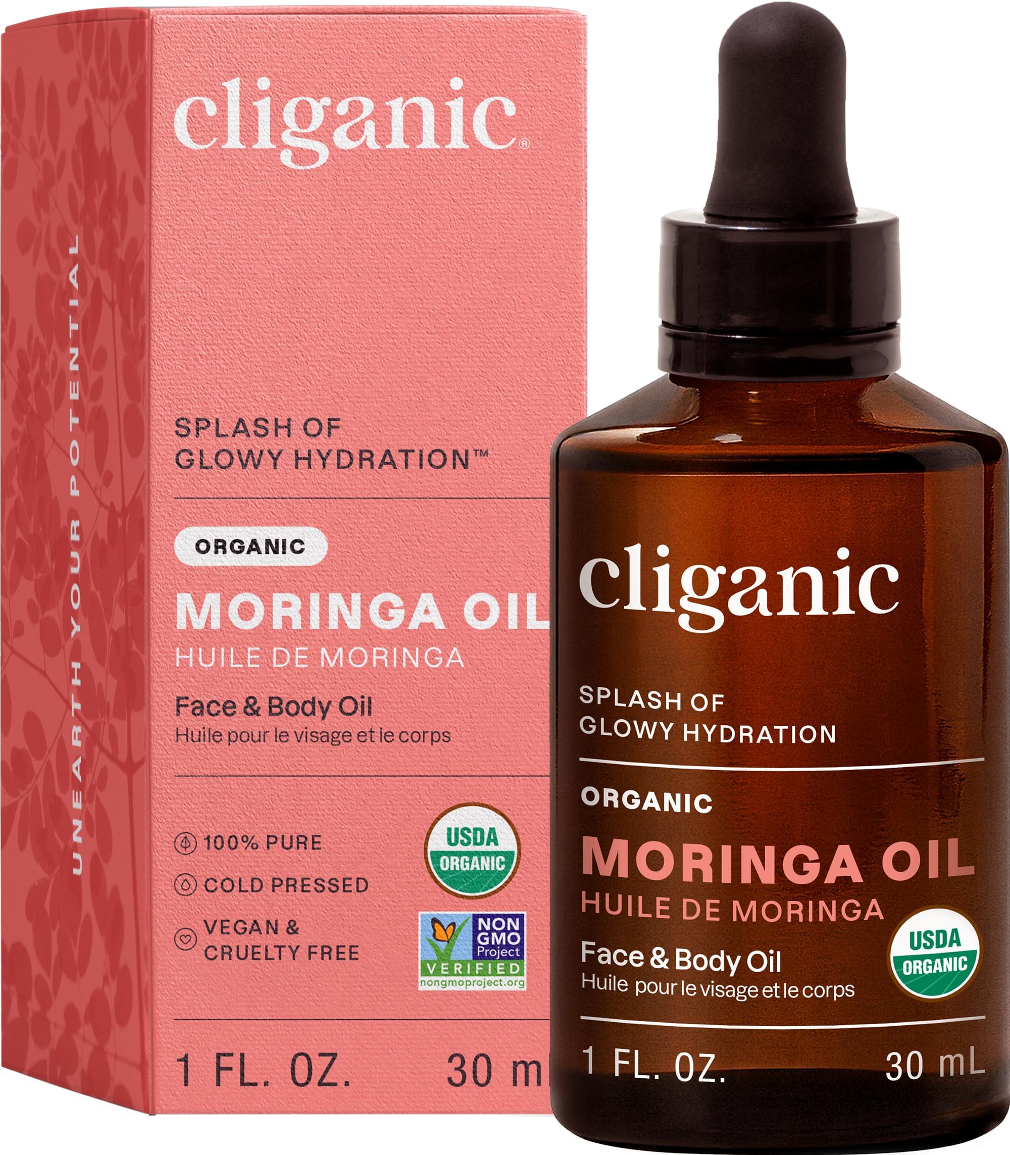 Cliganic Organic Moringa Oil, 100% Pure - For Face & Hair | Natural Cold Pressed (Packaging May Vary)