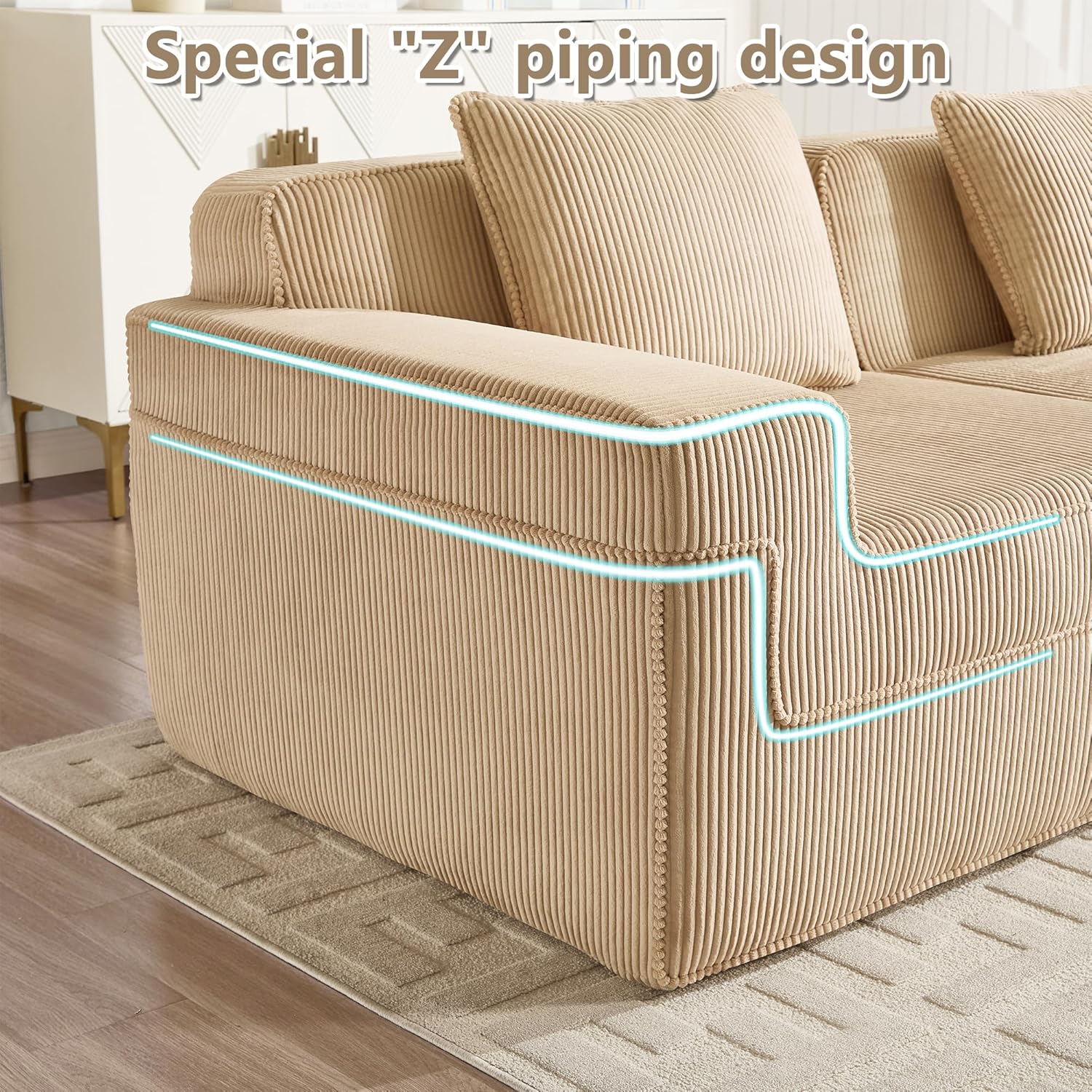 81.1''Loveseat Modular Sectional Sofa,Cloud Sectional Couch with Boneless Deep Seat,Corduroy Upholstery Couches for Living Room Bedroom (Camel)