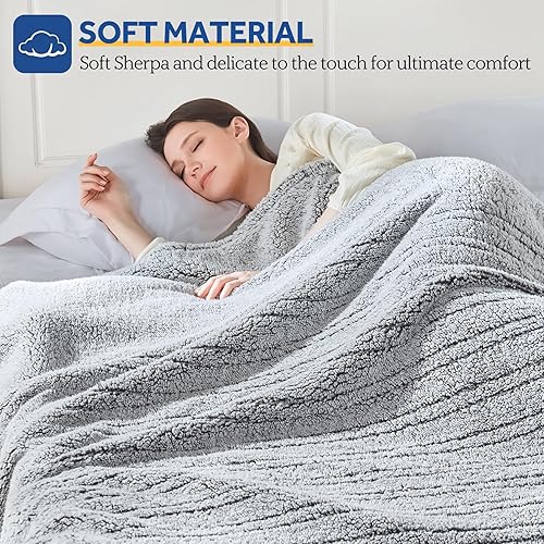 Miniatura 3 de SEALY Manta eléctrica tamaño matrimonial, manta térmica de sherpa suave con un solo control con 10 niveles de calefacción y ajustes de apagado