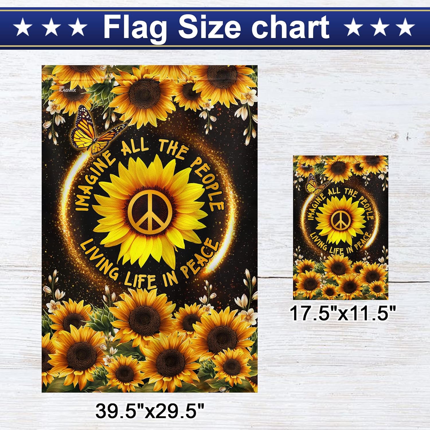 FLAGWIX 30x40 House Flag, Sunflower, Hippie Peace Flag - Double Sided, Heavy Duty Canvas, Fade Resistant - House Flags, Decorations For Home, Outside, Indoor, Outdoor Decor Flag with Grommets