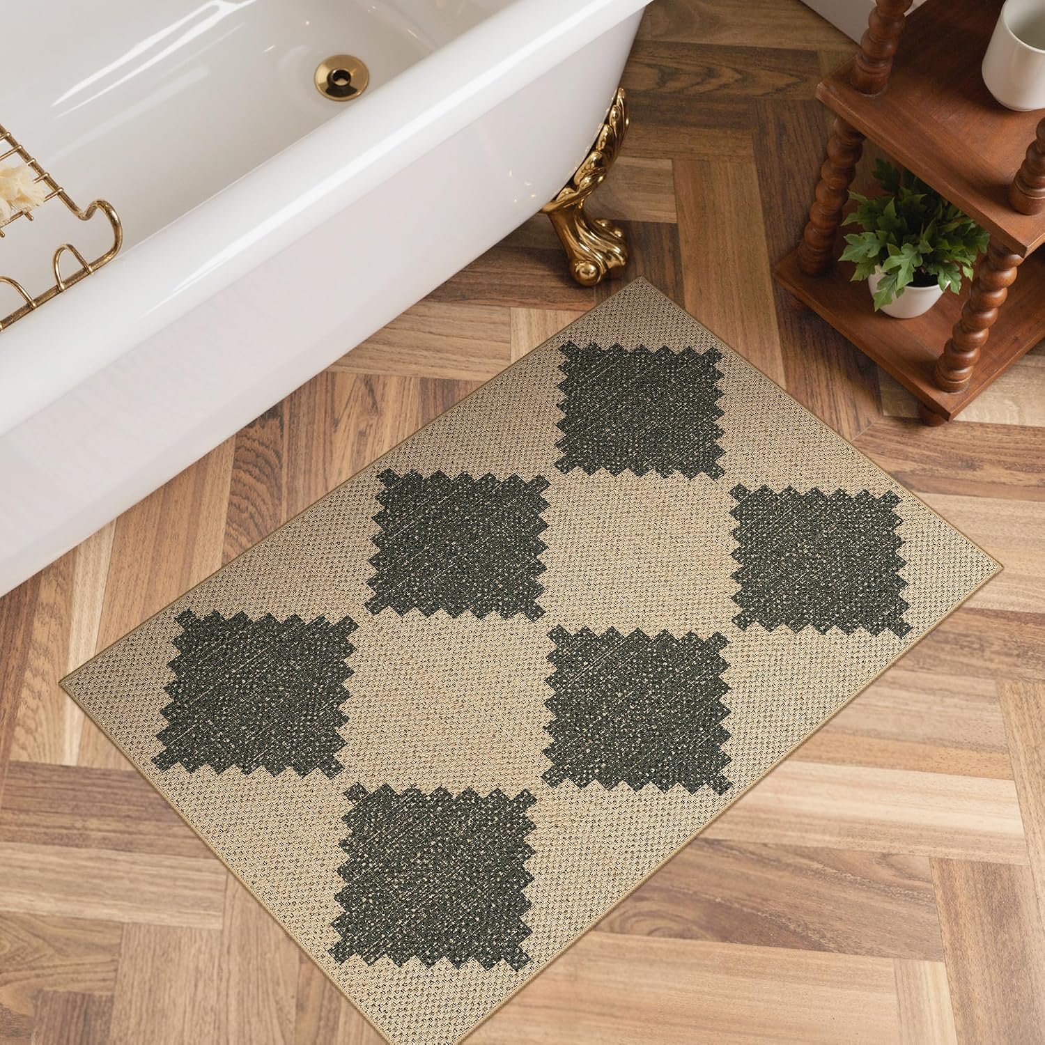 Bavni Checkered Easy Jute Rug,2x3 Door Mat Machine Washable Non Slip Woven Plaid Small Rug, Geometric Diamond Non Shedding Modern Farmhouse Carpet for Entryway, Bathroom, Kitchen, Laundry Room