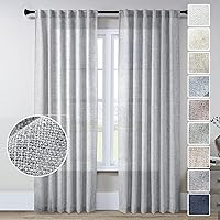Vista 62 de Cortinas de lino blanco con pestaña trasera de 108 pulgadas de largo, 2 paneles para sala de estar, cortinas de estilo rústico bohemias, filtro