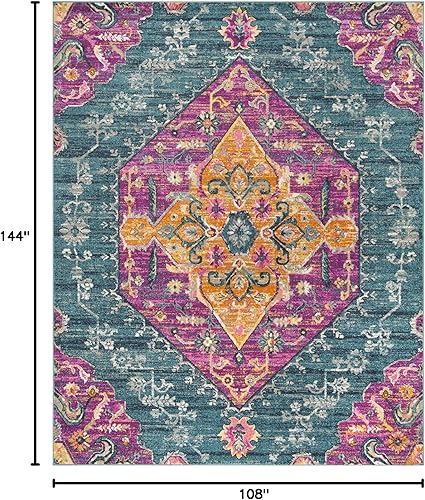 Miniatura 2 de SAFAVIEH Madison Collection - Alfombra de área de 9 x 12 pies, color azul y fucsia, diseño de medallón bohemio, no desprende pelusa y de fácil