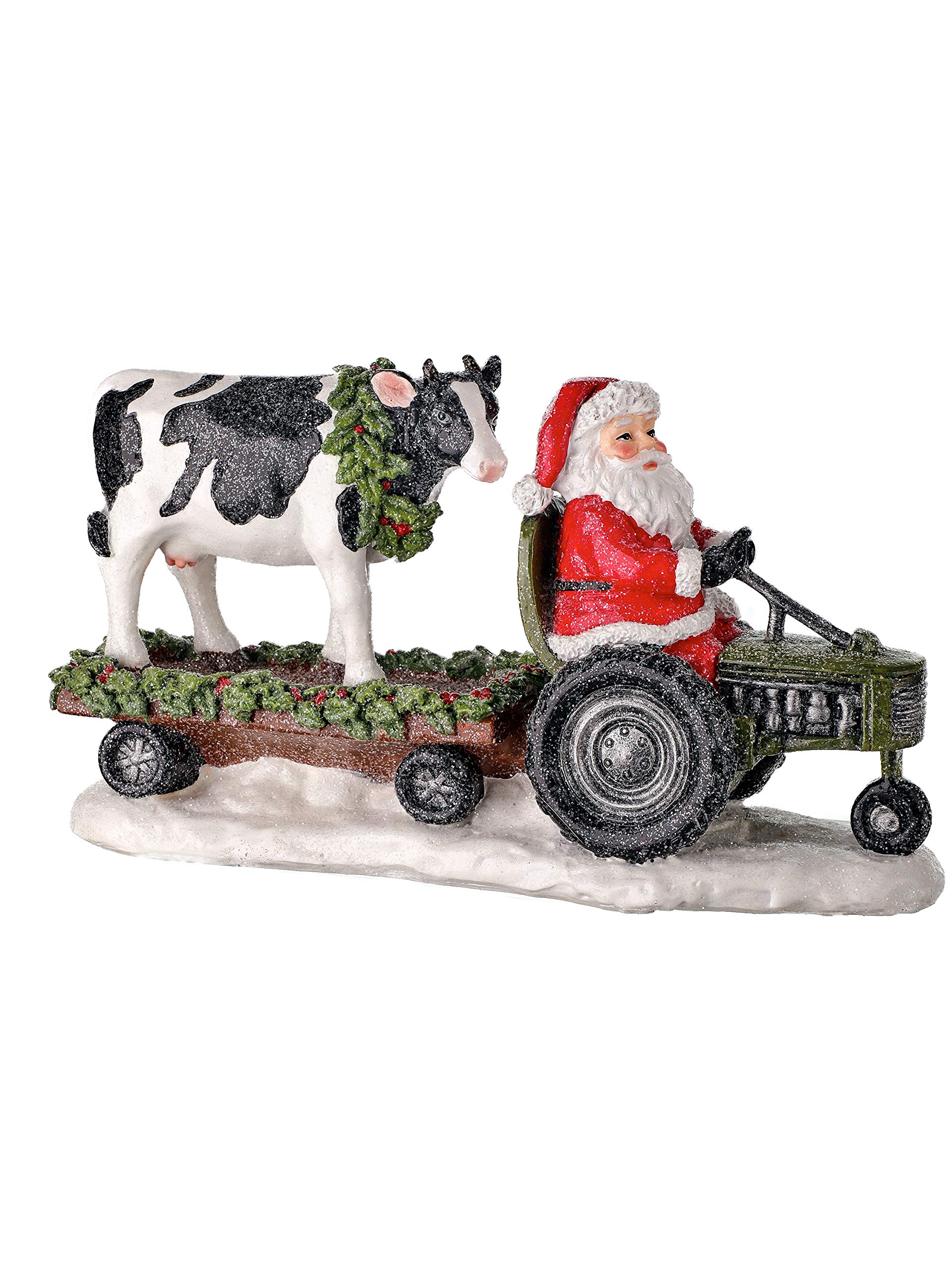 10" Santa Pulling Cow with Tractor
