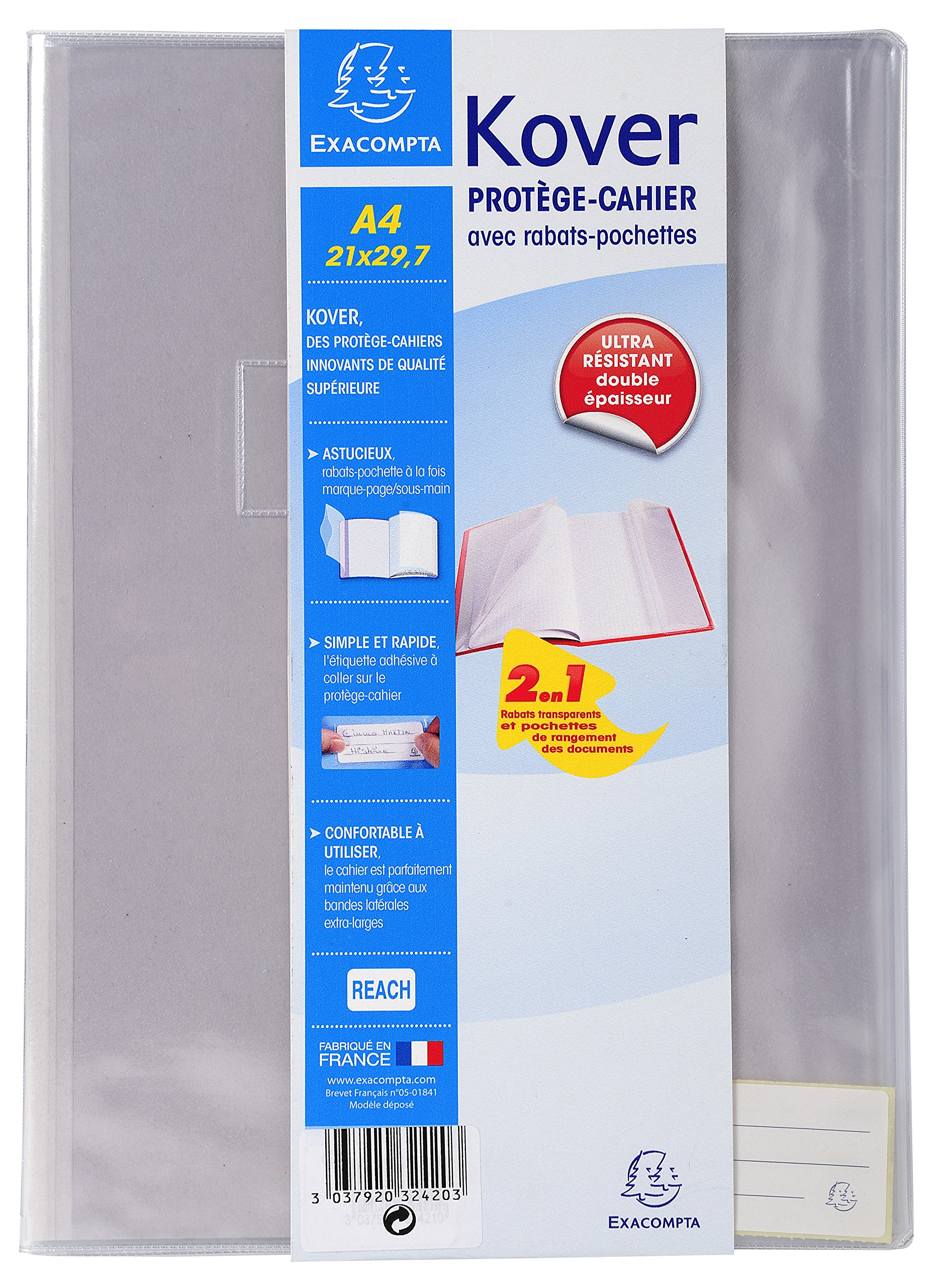 Protège-cahier OXFORD Cristal Luxe 24x32cm - PVC Translucide 20/100ème, Sans Phtalates, étiquette Incluse