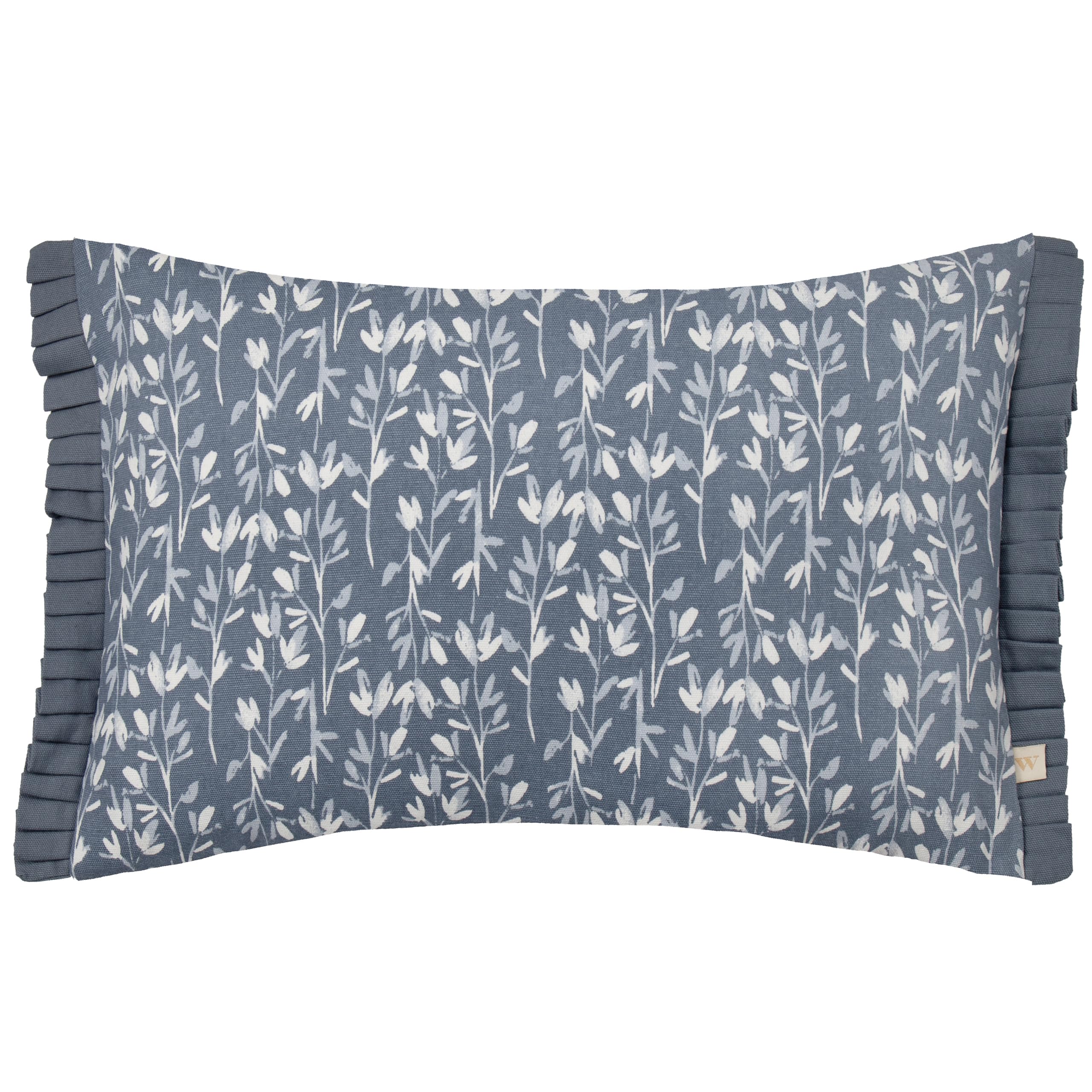 furn. Wylder Belle Cushion Cover – Nature Inspired Floral Cotton Pleated Trim Decorative Case (French Blue – 30x50cm)