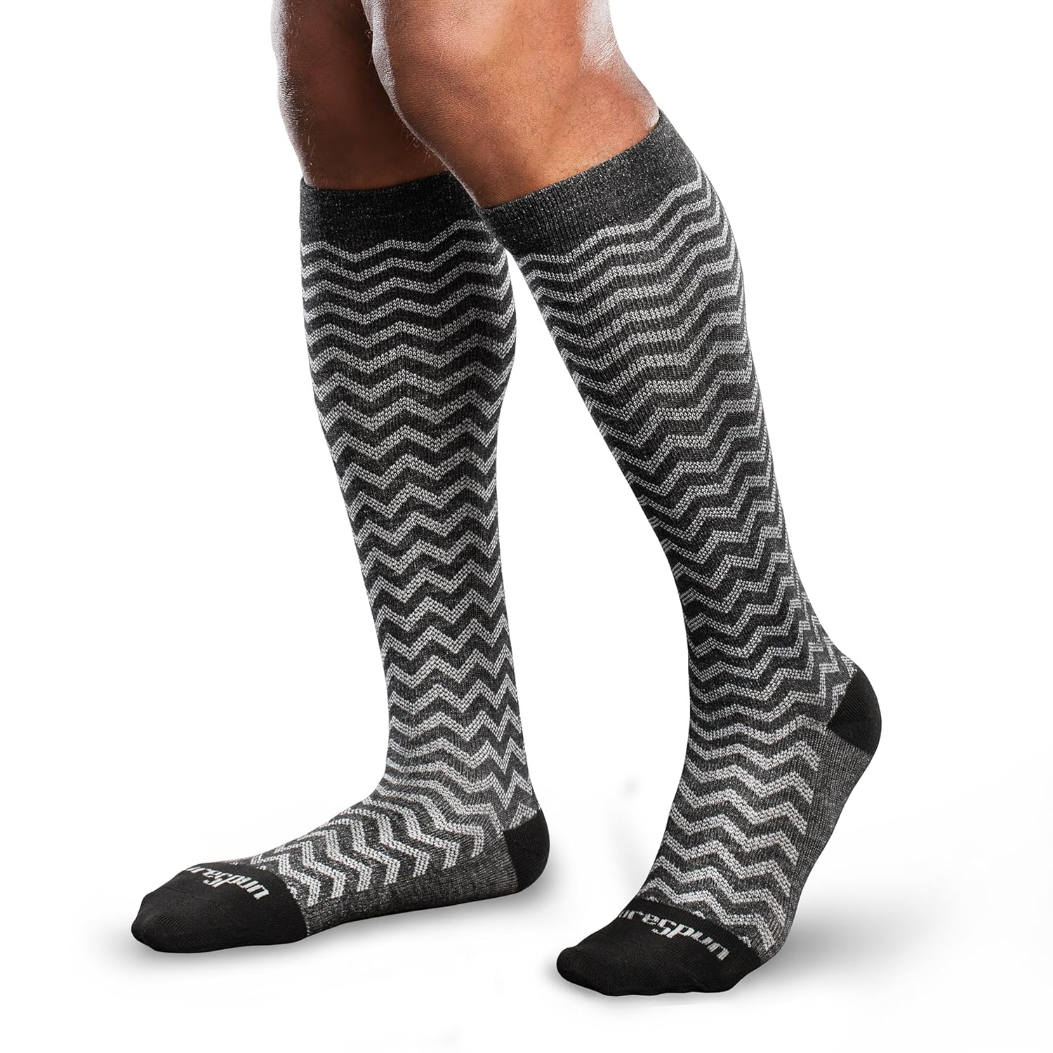 Core-Spun Mild (15-20mmHg) Graduated Compression Support Trendsetter Knee High Socks (Black & Grey, XL)