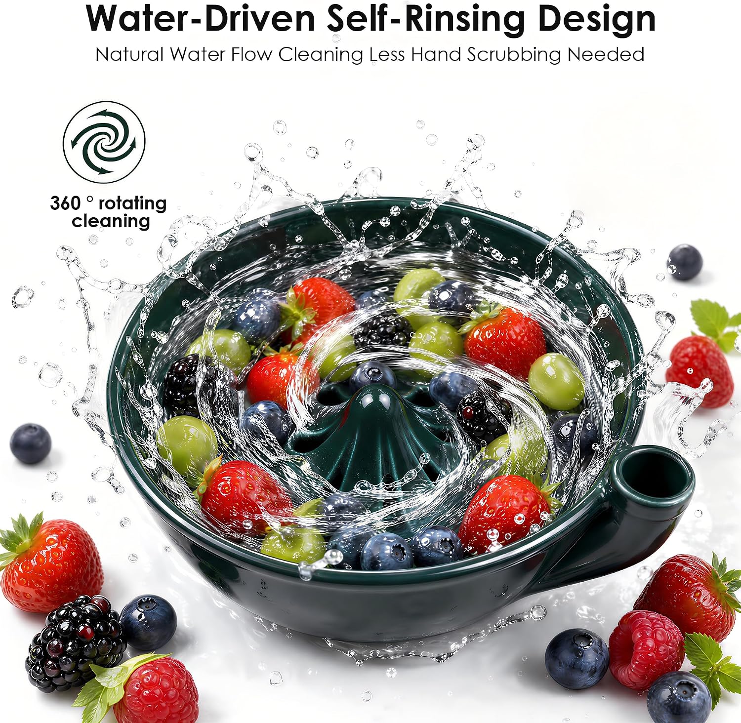 Ceramic Berry Washing Bowl for Strawberries, Blueberries & Grapes