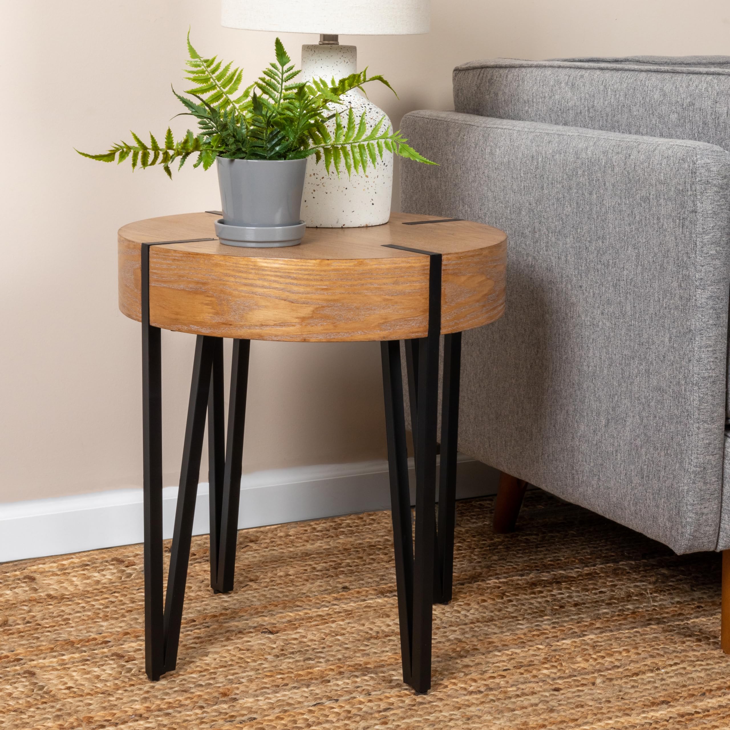 Creative Co-Op Astoria Wood End Table with Metal Hairpin Legs, Natural and Black