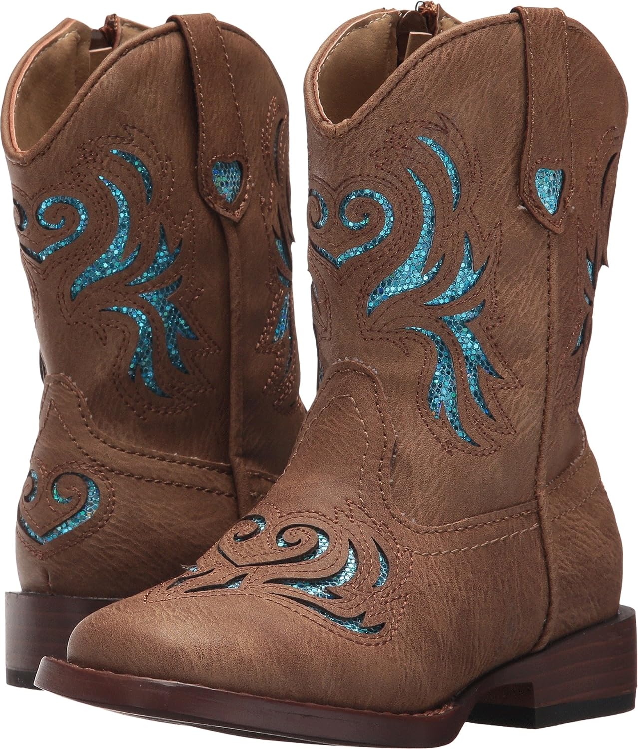 ROPER Kids Girls Glitter Breeze Square Toe Casual Boots Mid Calf