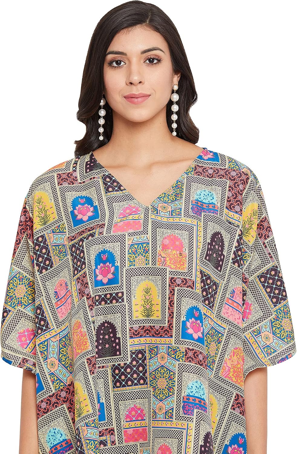Oussum Women Short Caftan Tunic Top Plus Size Polyester Kaftan Dress Beach Cover Up Boho Kimono Summer Casual Vacation Wear