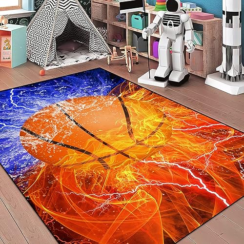Miniatura 2 de Alfombra de baloncesto para habitación de niños, decoración de habitación de baloncesto, alfombra de baloncesto para dormitorio de niños, hipster,