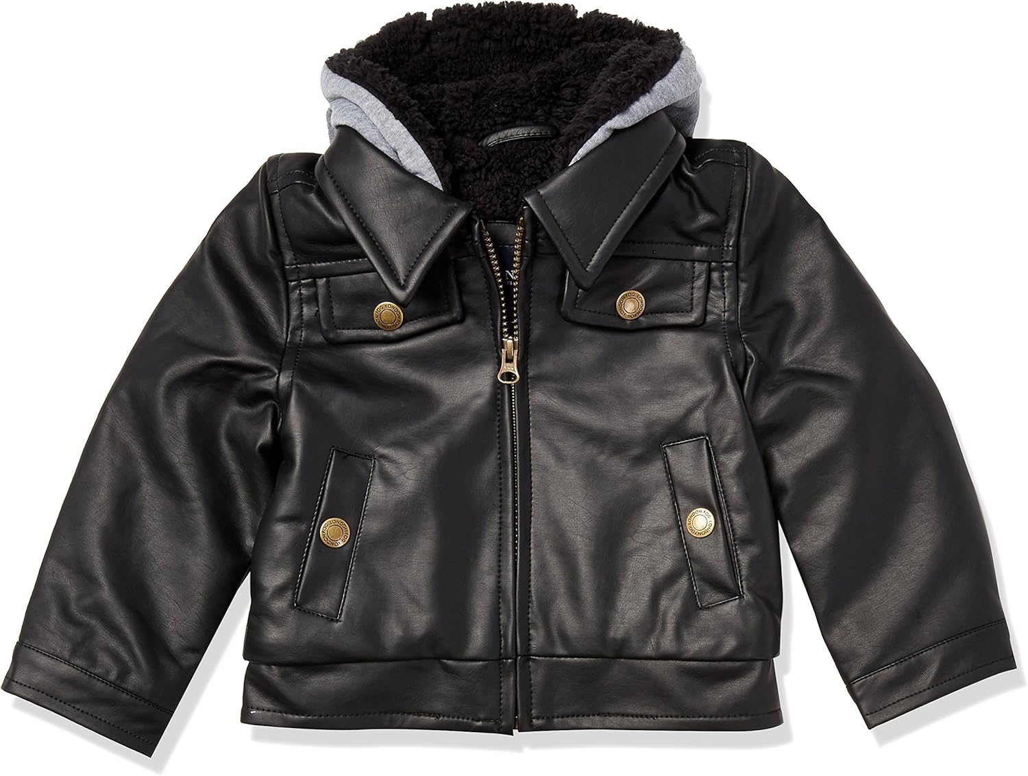 London Fog Baby Boys' Faux Leather Bomber Jacket with Hood