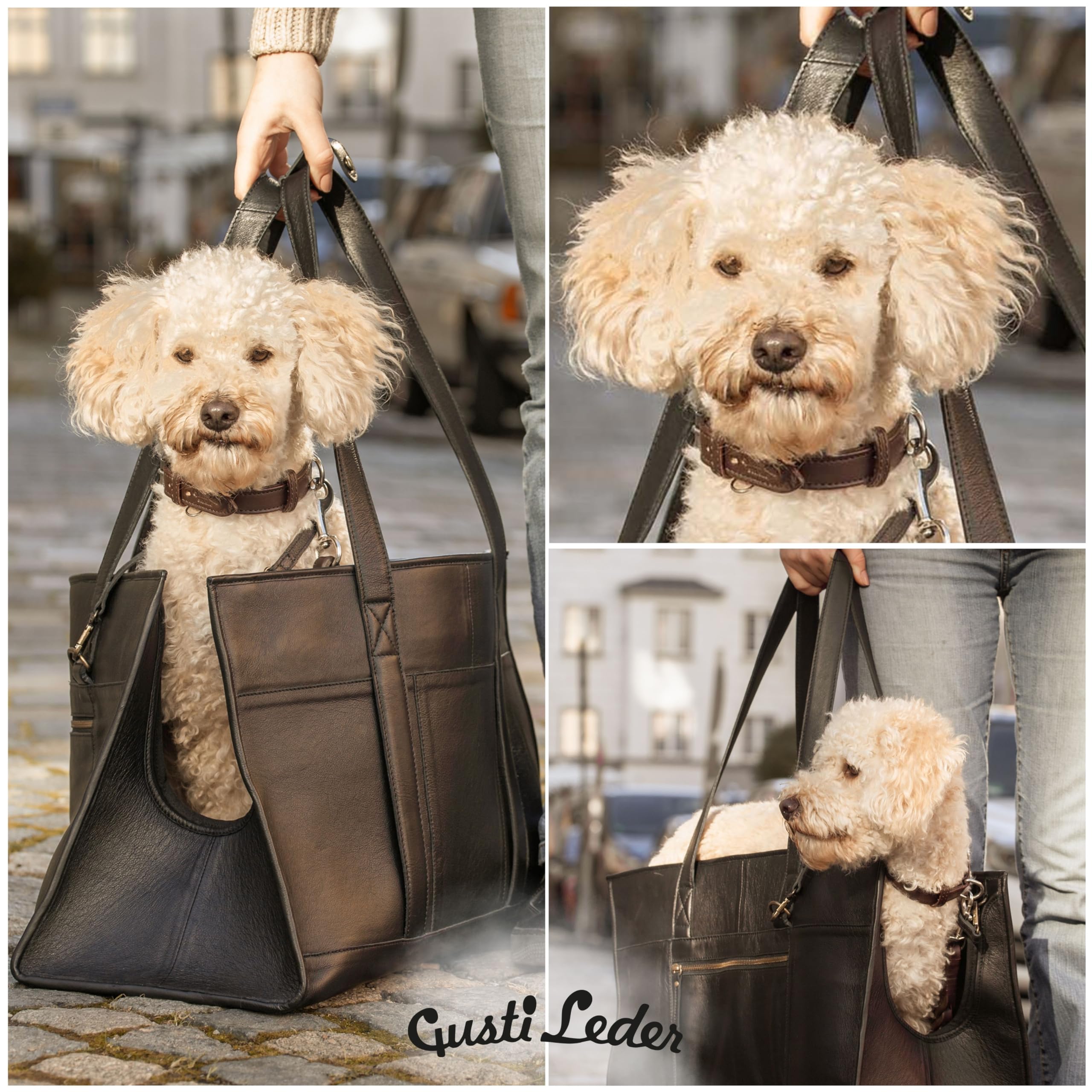 Gusti Majvi - Bolsa de transporte para mascotas, piel, color negro