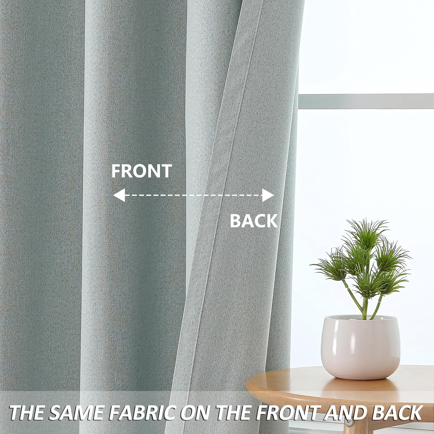 THOOO 100% Blackout Curtains Natural Linen Textured Blackout Curtains 63 Inch Length for Bedroom Living Room Nursery, Farmhouse Thermal Insulated Grommet Curtains Room Darkening 2 Panels,Sage Green