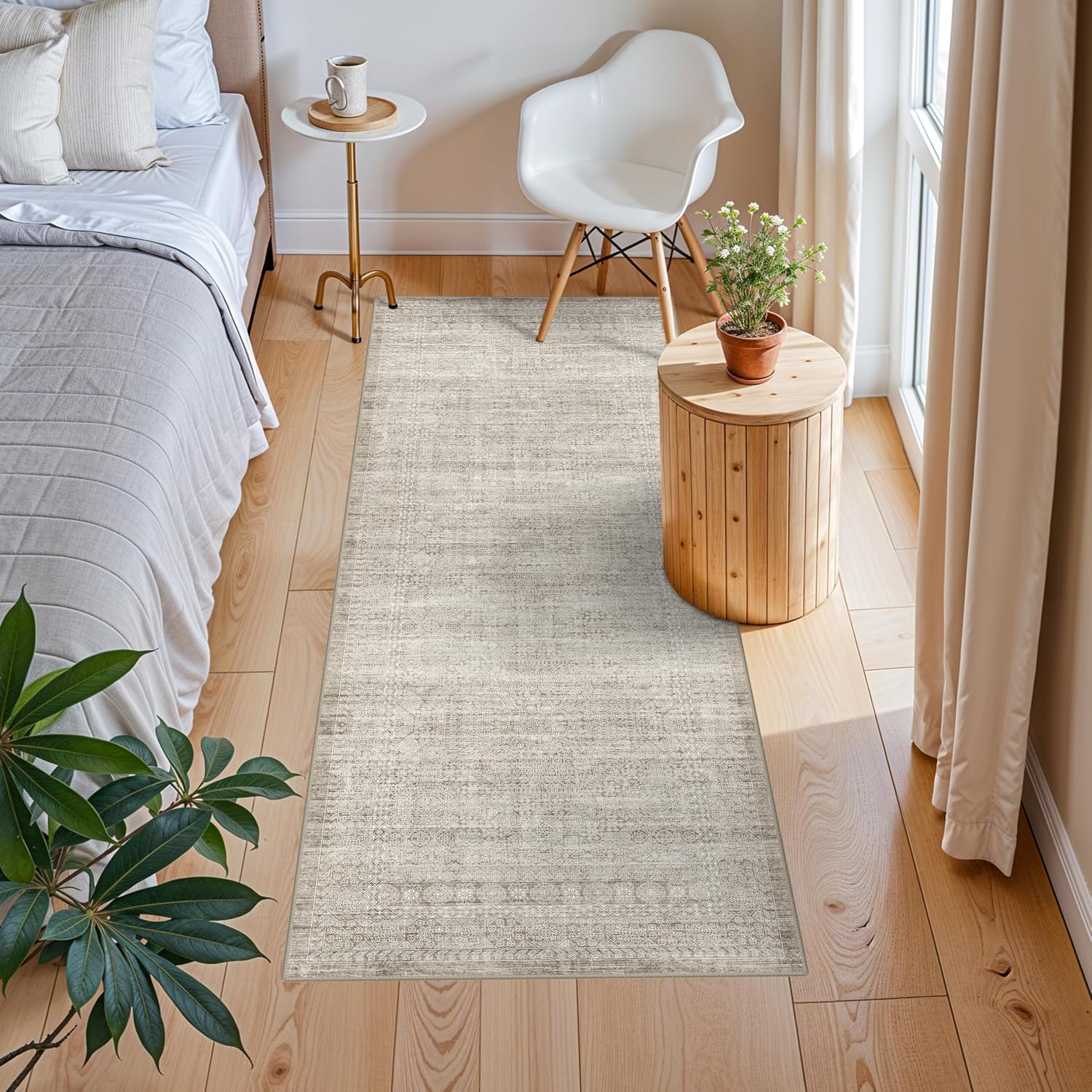 Washable 2x6 Runner Rug for Kitchen: Neutral Easy-Clean Entryway Carpet with Non-Slip Backing Water-Resistant Floor Mat for Bedroom Bathroom – Perfect for High-Traffic Areas with Pets(Beige/Ivory,2x6) image 5