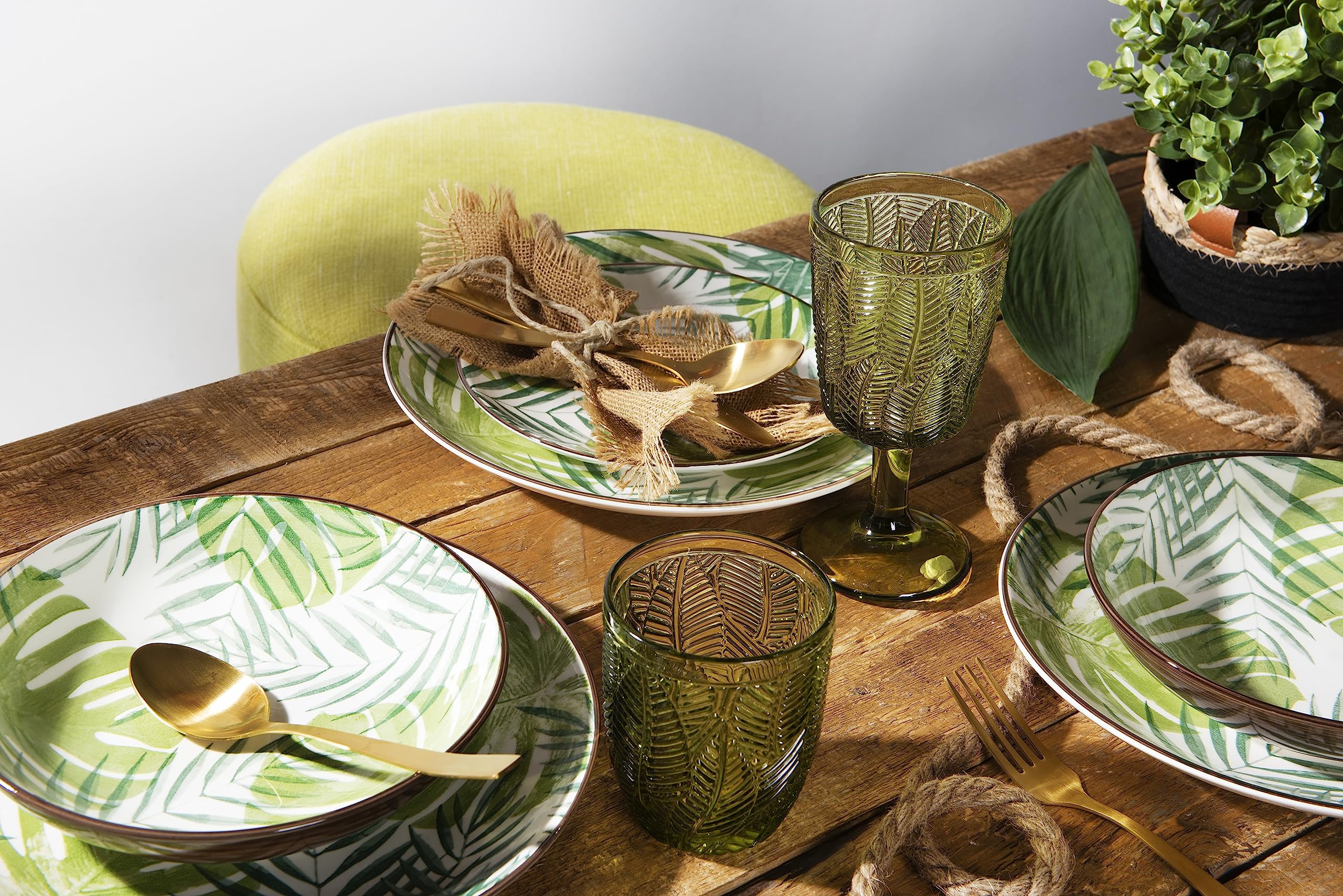 Excelsa Panama - Servicio de platos de 18 piezas, gres, decoración Foliage