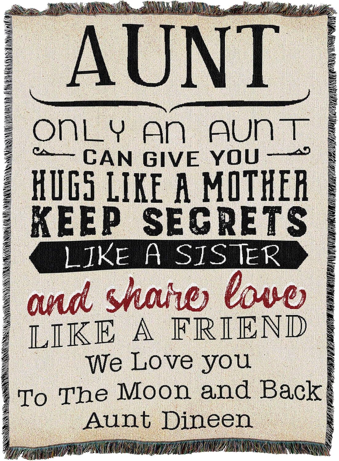 Only an Aunt Can Give You Hugs Like a Mother Blanket - Personalized - Custom Gift Tapestry Throw Woven from Cotton - Made in the USA (72x54)